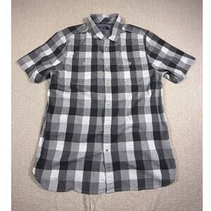 North Face Men L Gray White Buffalo Check Short Sleeve Summer Button Front Shirt